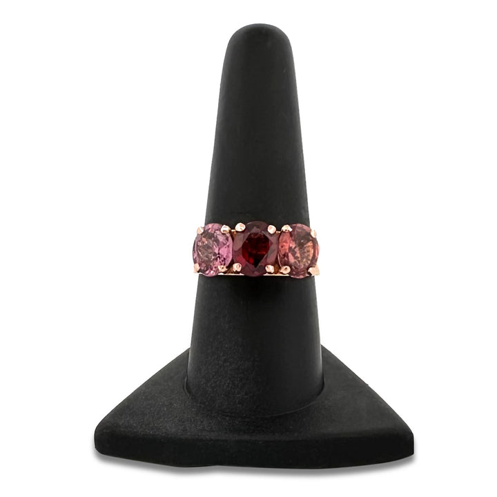 Pink, Red and Peach Oval Spinel Cocktail Ring in 14k Yellow Gold