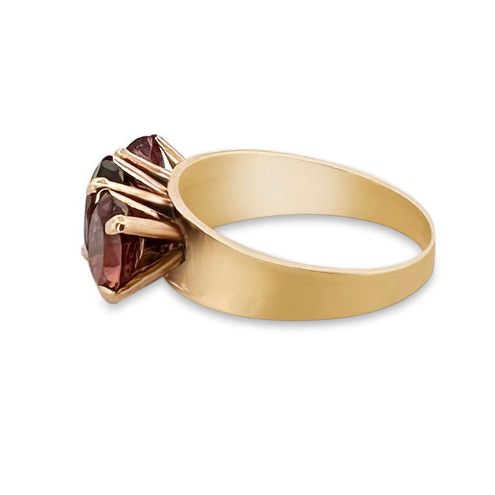 Pink, Red and Peach Oval Spinel Cocktail Ring in 14k Yellow Gold