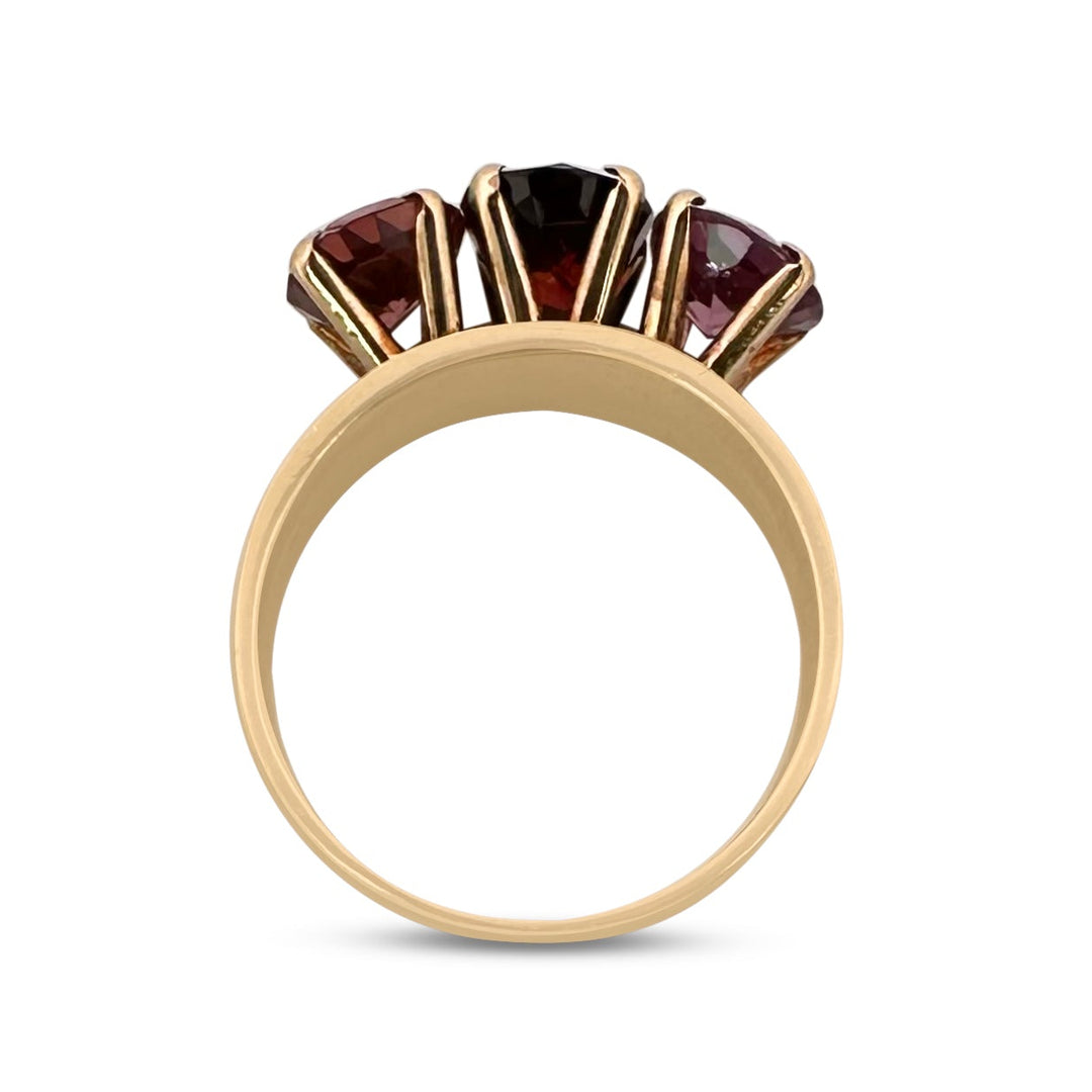Pink, Red and Peach Oval Spinel Cocktail Ring in 14k Yellow Gold