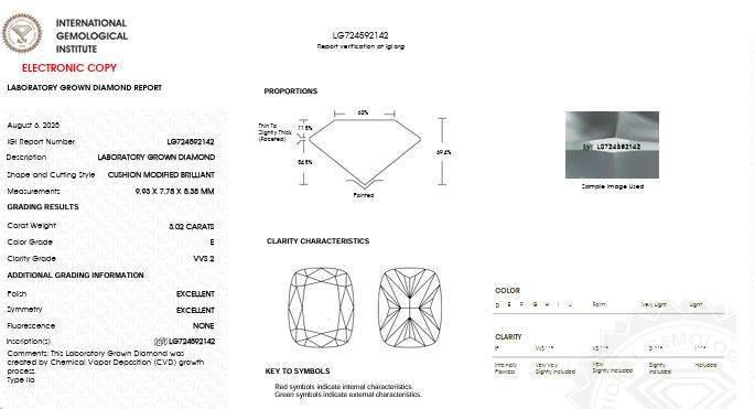 IGI Graded 3.02ct Cushion Cut Lab-Grown Diamond Bezel-Set Solitaire Engagement Ring in 14k Yellow Gold