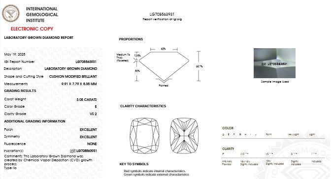 IGI Graded 3.08ct Cushion Cut Lab-Grown Diamond Bezel-Set Solitaire Engagement Ring in 14k Yellow Gold