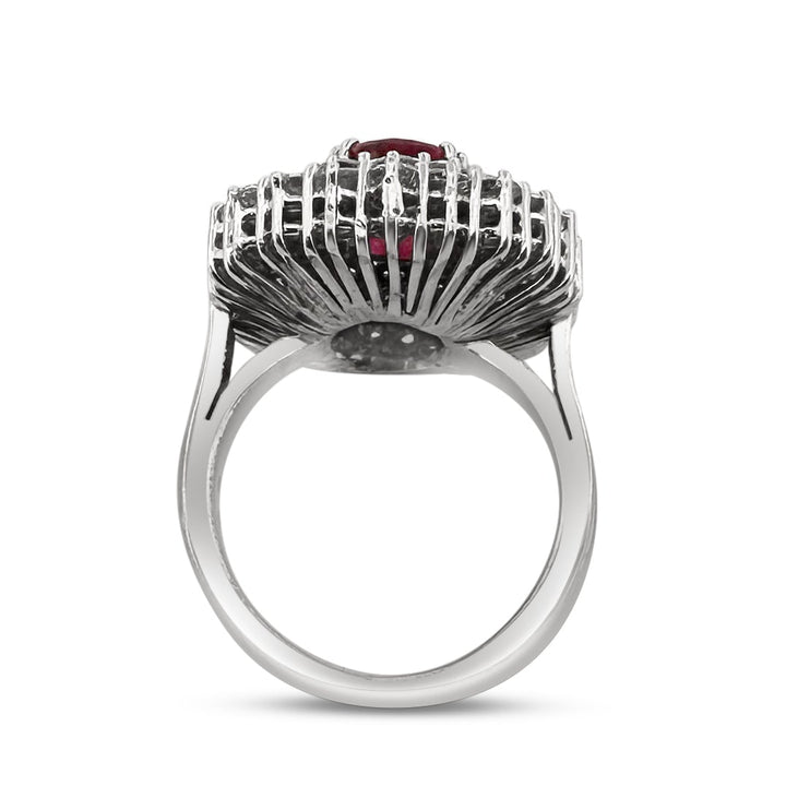 Oval Rubellite Tourmaline and Round Brilliant Natural Diamond Double Halo Cocktail Ring in 18k White Gold