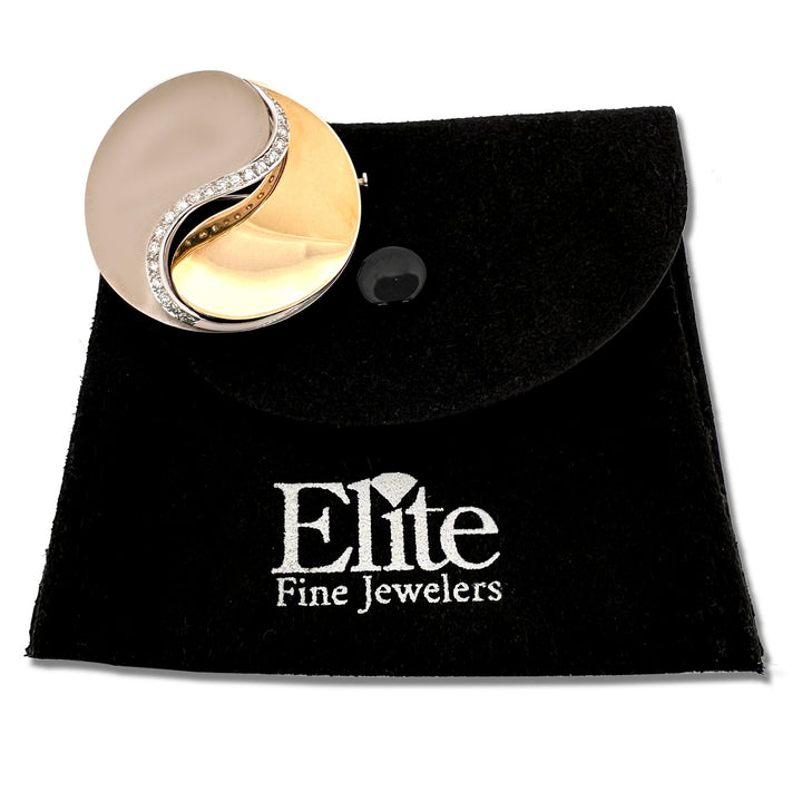 0.33ctw Round Brilliant Natural Diamond Yin Yang Brooch in 18k Two-Tone Gold