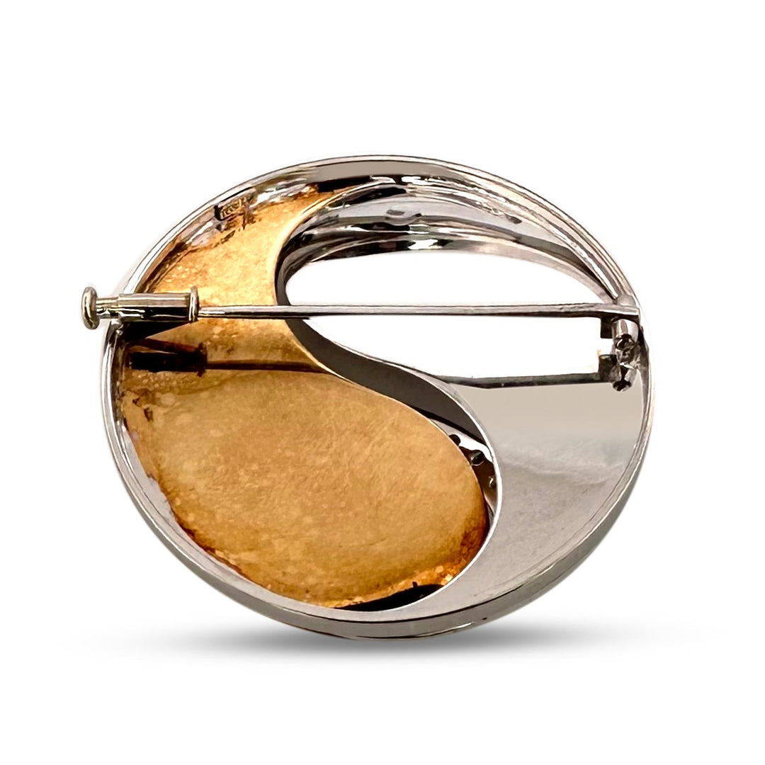0.33ctw Round Brilliant Natural Diamond Yin Yang Brooch in 18k Two-Tone Gold