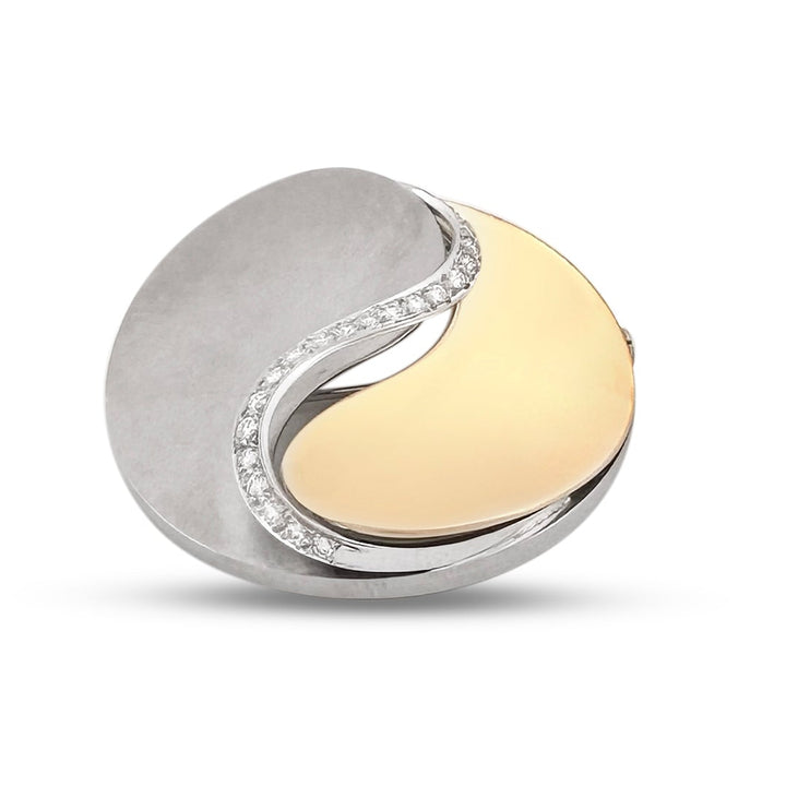 0.33ctw Round Brilliant Natural Diamond Yin Yang Brooch in 18k Two-Tone Gold