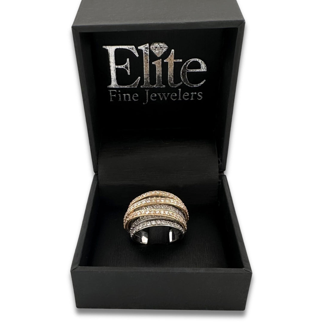 1.25ctw Round Brilliant Natural Diamond Multi-Row Cocktail Ring in 18k Two-Tone Gold