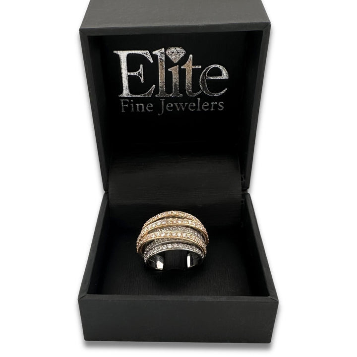 1.25ctw Round Brilliant Natural Diamond Multi-Row Cocktail Ring in 18k Two-Tone Gold