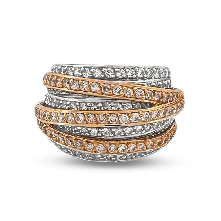 1.25ctw Round Brilliant Natural Diamond Multi-Row Cocktail Ring in 18k Two-Tone Gold