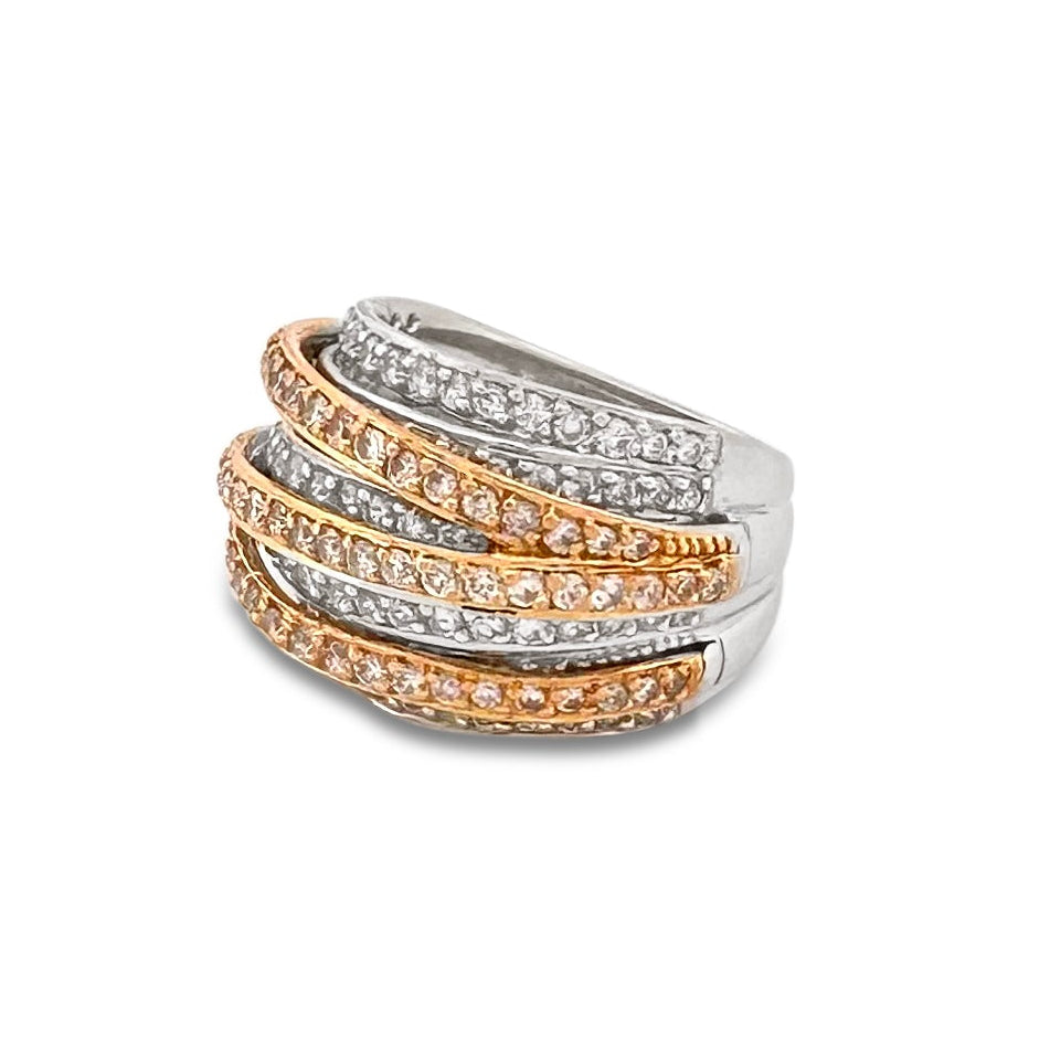 1.25ctw Round Brilliant Natural Diamond Multi-Row Cocktail Ring in 18k Two-Tone Gold
