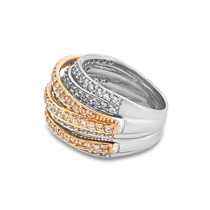 1.25ctw Round Brilliant Natural Diamond Multi-Row Cocktail Ring in 18k Two-Tone Gold