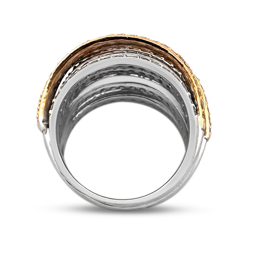 1.25ctw Round Brilliant Natural Diamond Multi-Row Cocktail Ring in 18k Two-Tone Gold