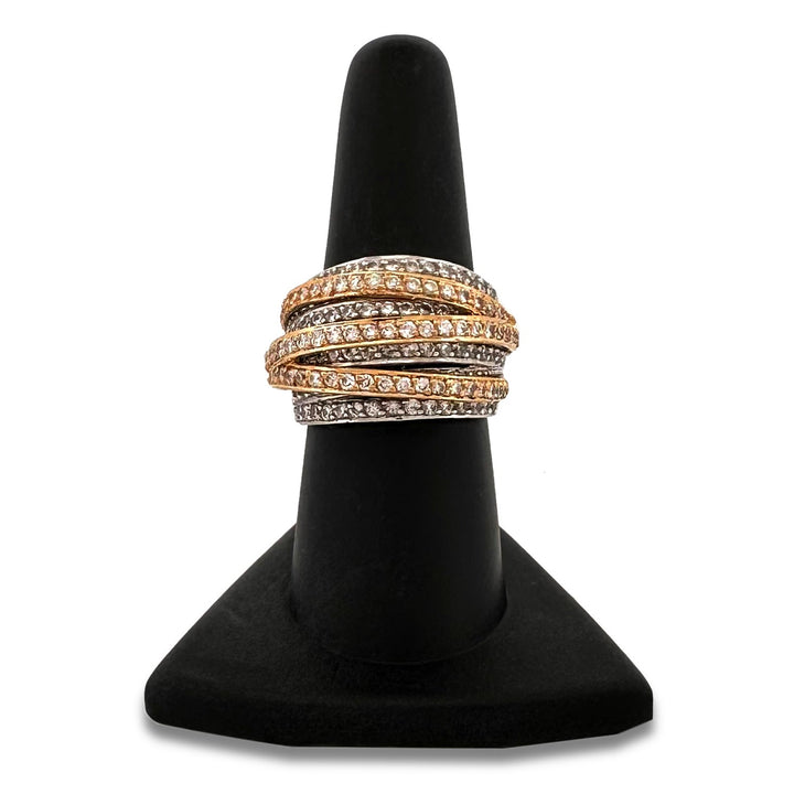 1.25ctw Round Brilliant Natural Diamond Multi-Row Cocktail Ring in 18k Two-Tone Gold