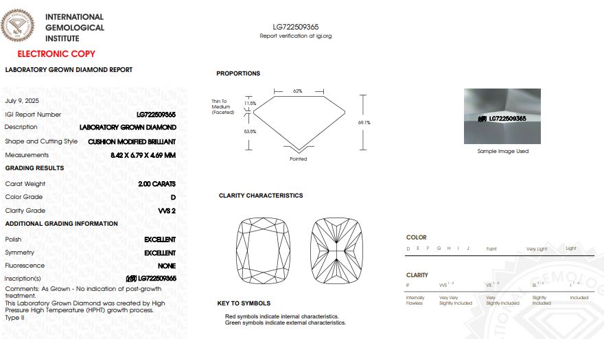 IGI Graded 2ct Cushion Cut Lab-Grown Diamond Bezel-Set Solitaire Engagement Ring in 14k Yellow Gold