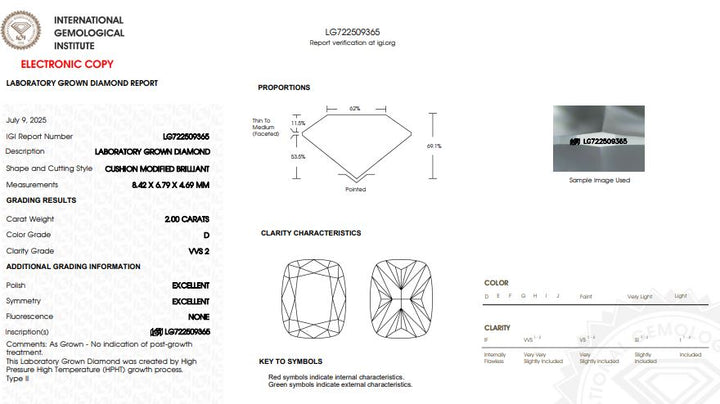 IGI Graded 2ct Cushion Cut Lab-Grown Diamond Bezel-Set Solitaire Engagement Ring in 14k Yellow Gold