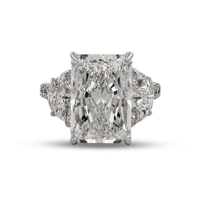 IGI Graded 7.93ct Radiant Cut with Half Moons & Round Brilliants Lab-Grown Diamond Engagement Ring 14k White Gold