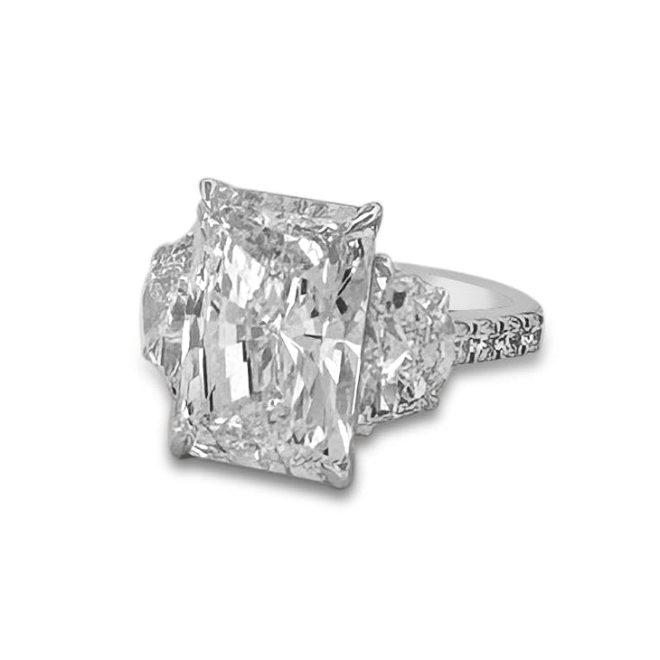 IGI Graded 7.93ct Radiant Cut with Half Moons & Round Brilliants Lab-Grown Diamond Engagement Ring 14k White Gold