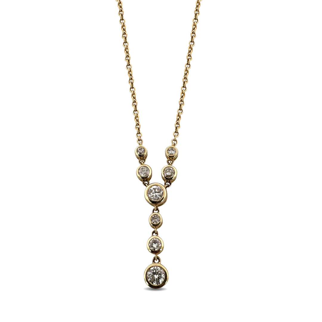 0.74ctw Round Brilliant Natural Diamond Bezel-Set Y Necklace in 14k Yellow Gold