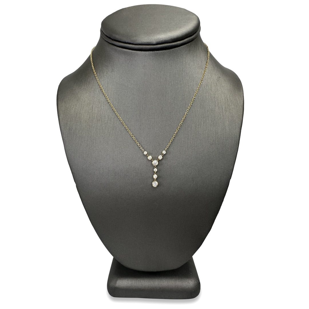 0.74ctw Round Brilliant Natural Diamond Bezel-Set Y Necklace in 14k Yellow Gold