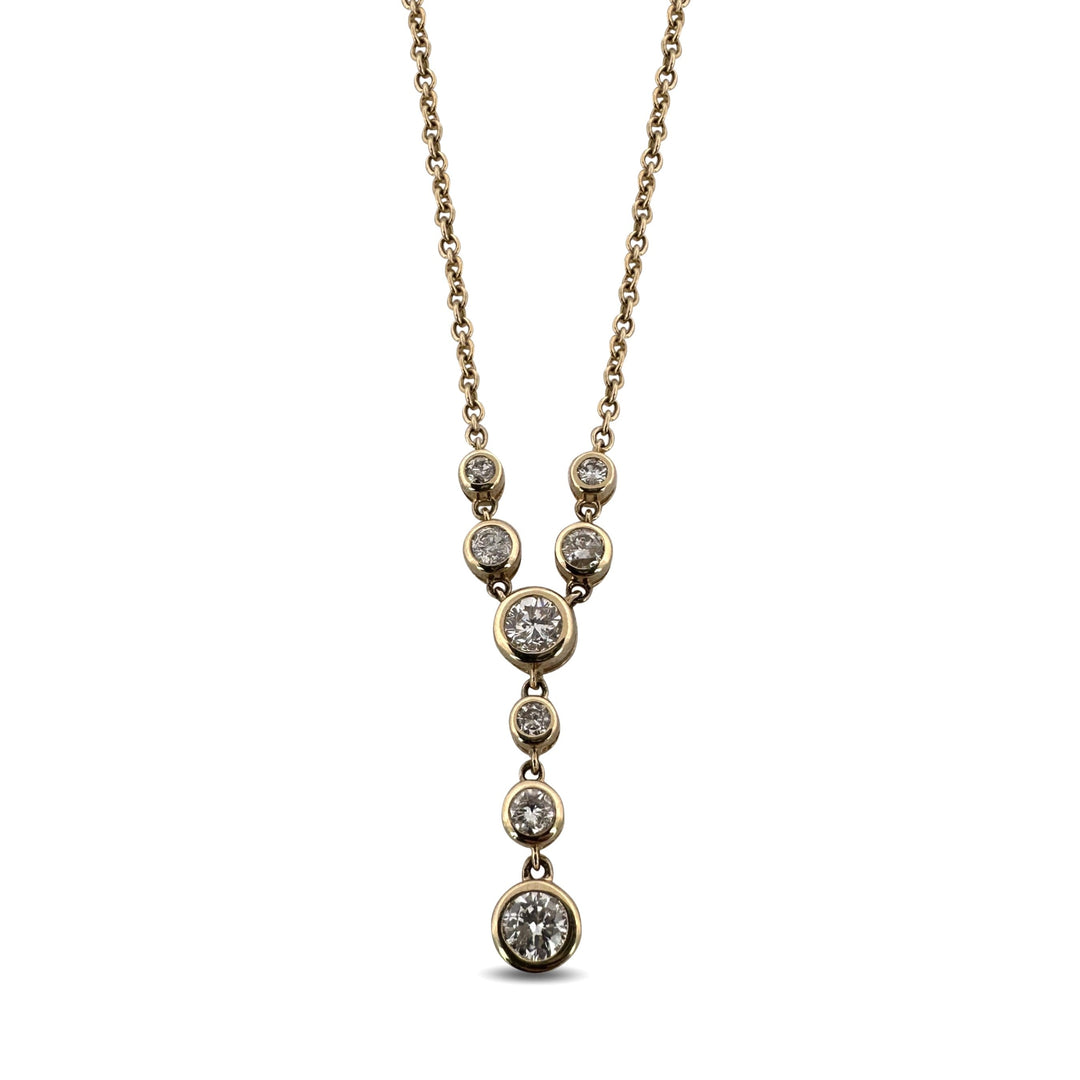 0.74ctw Round Brilliant Natural Diamond Bezel-Set Y Necklace in 14k Yellow Gold