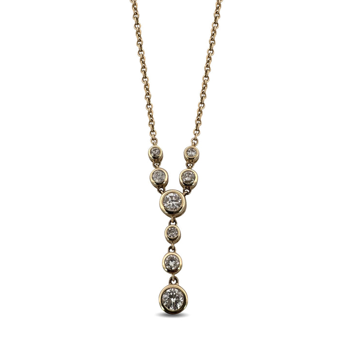0.74ctw Round Brilliant Natural Diamond Bezel-Set Y Necklace in 14k Yellow Gold