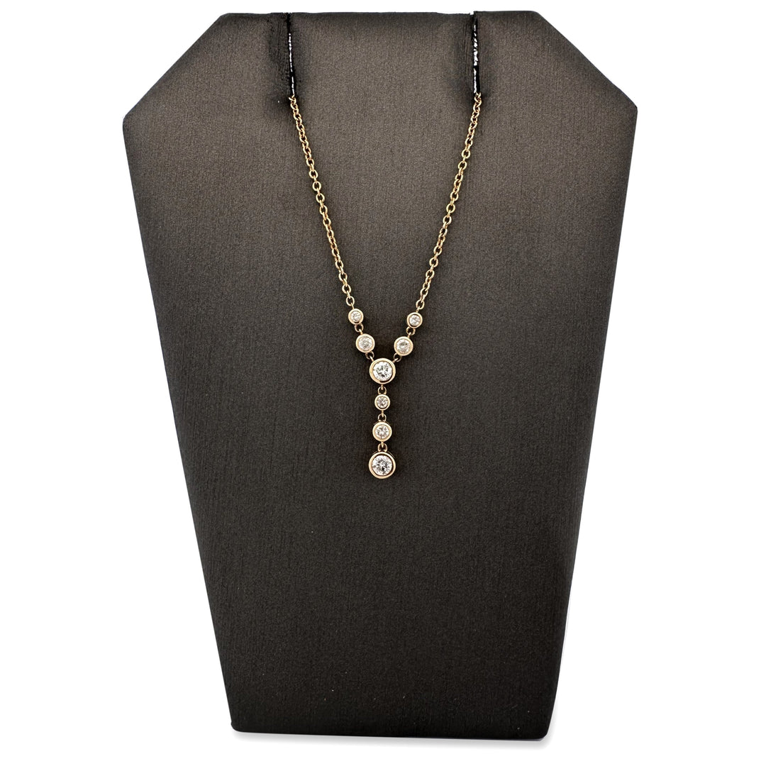 0.74ctw Round Brilliant Natural Diamond Bezel-Set Y Necklace in 14k Yellow Gold