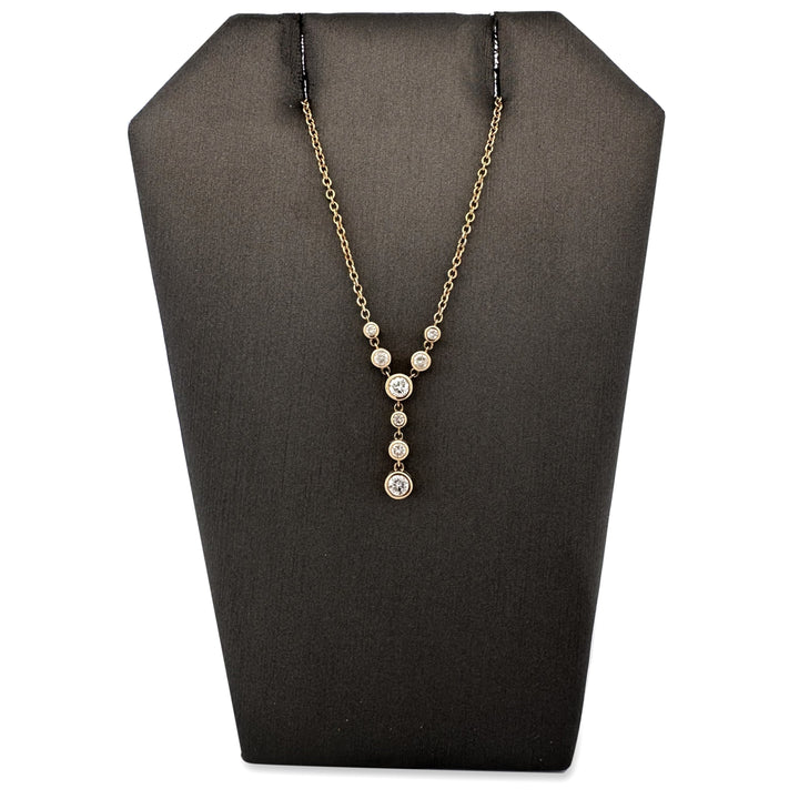 0.74ctw Round Brilliant Natural Diamond Bezel-Set Y Necklace in 14k Yellow Gold