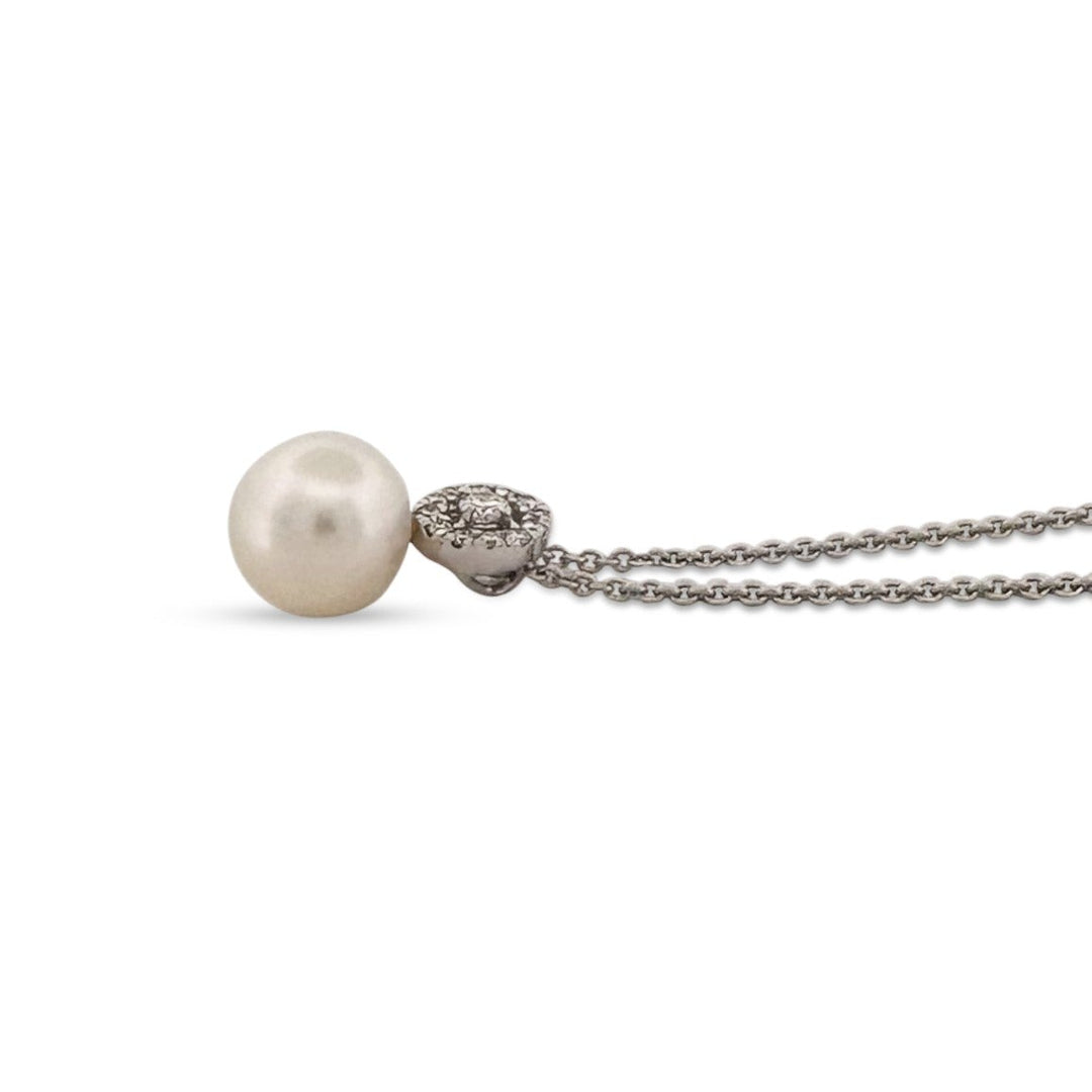 Cultured Pearl and Diamond Pendant Necklace in 14k White Gold