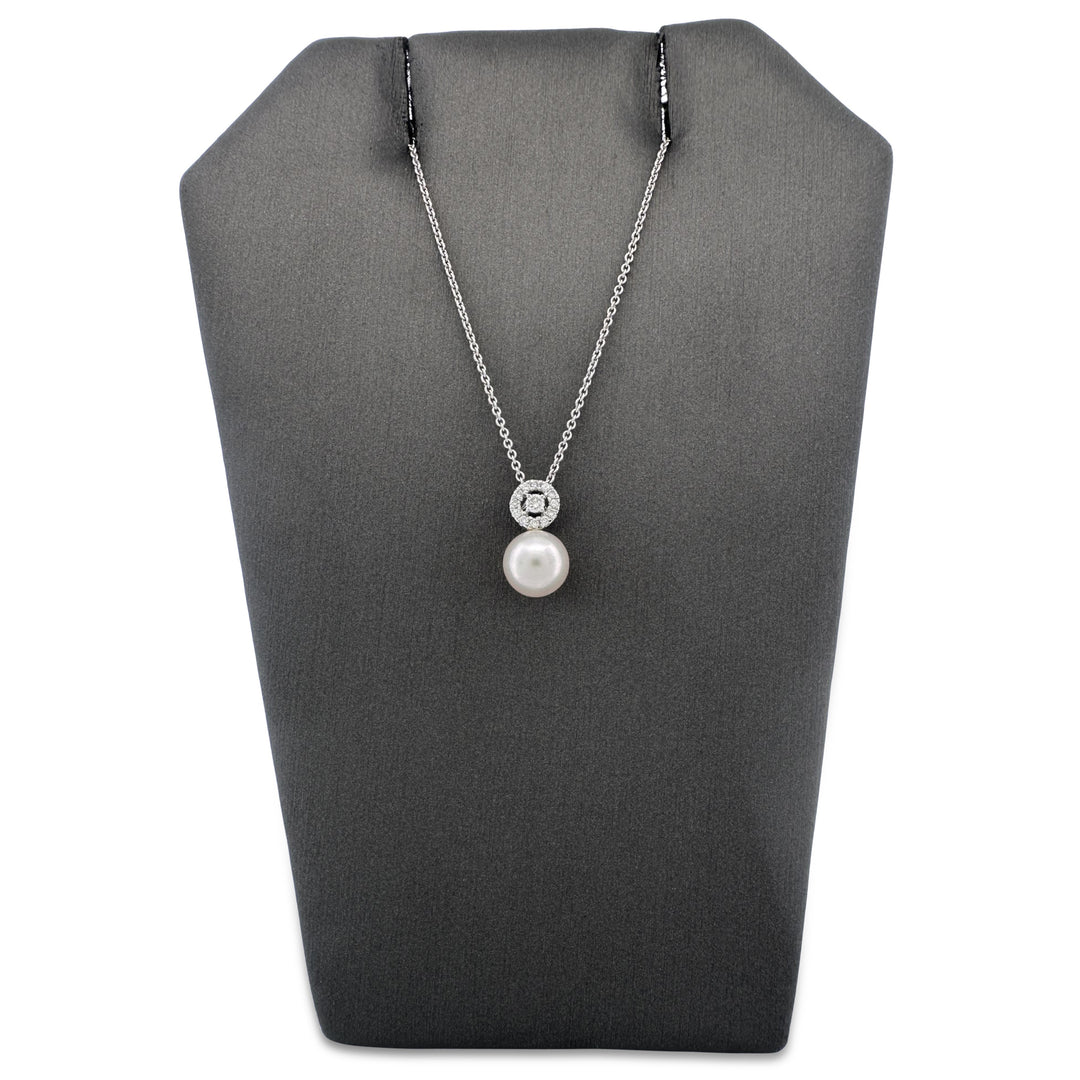 Cultured Pearl and Diamond Pendant Necklace in 14k White Gold