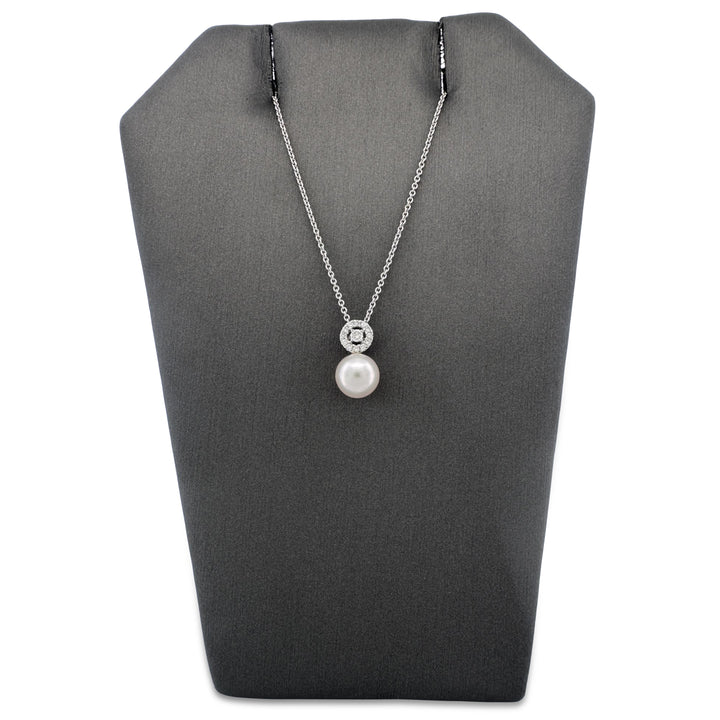 Cultured Pearl and Diamond Pendant Necklace in 14k White Gold