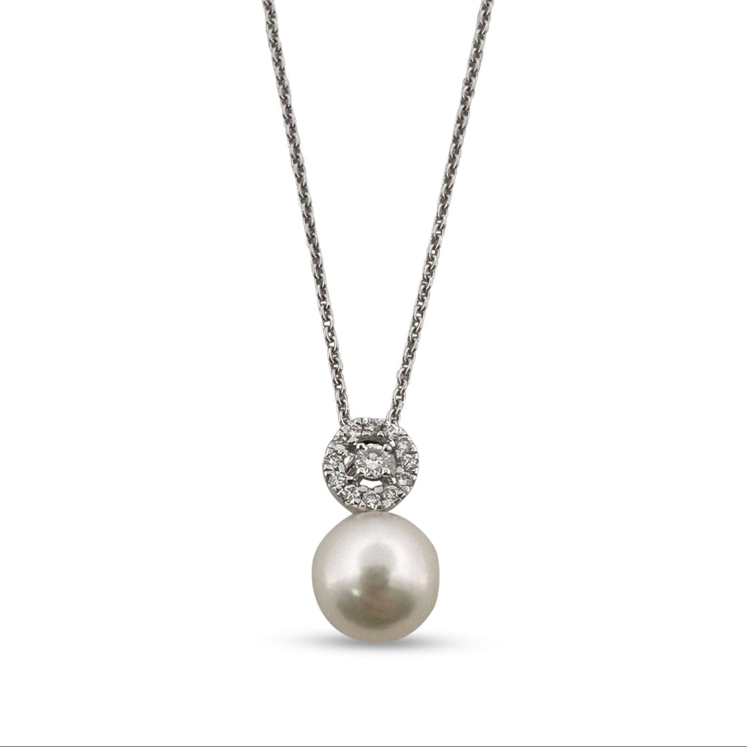 Cultured Pearl and Diamond Pendant Necklace in 14k White Gold