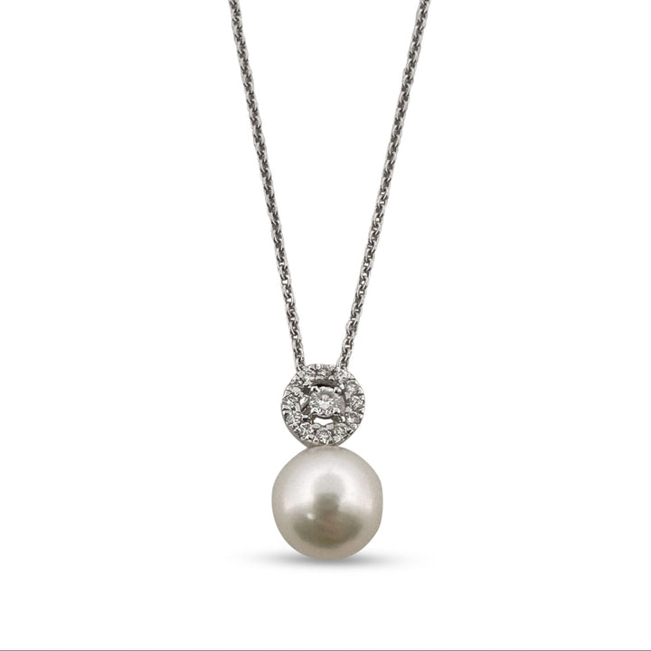 Cultured Pearl and Diamond Pendant Necklace in 14k White Gold