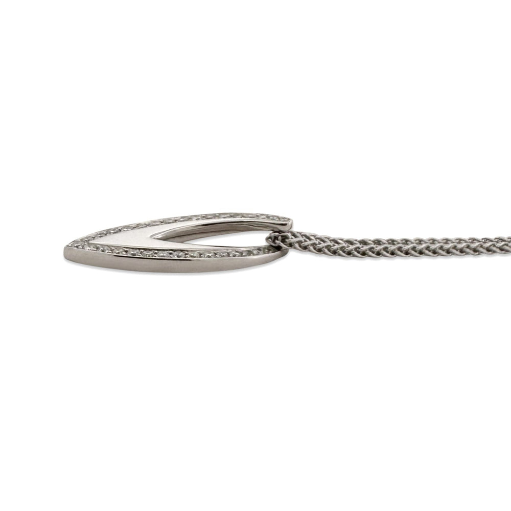 0.13ctw Round Brilliant Natural Diamond Navette-Shaped Pendant Necklace in 18k White Gold