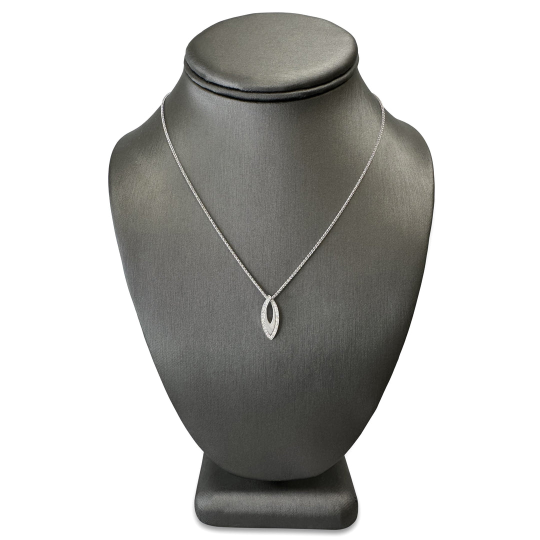 0.13ctw Round Brilliant Natural Diamond Navette-Shaped Pendant Necklace in 18k White Gold