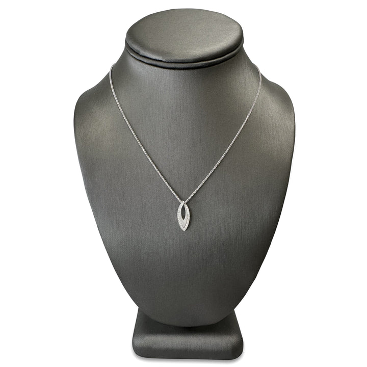 0.13ctw Round Brilliant Natural Diamond Navette-Shaped Pendant Necklace in 18k White Gold