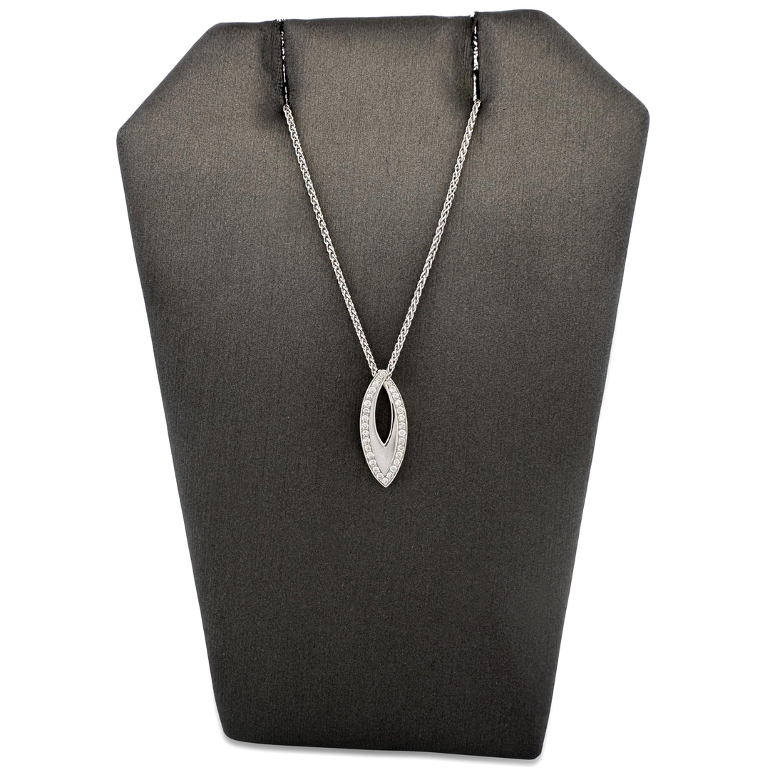 0.13ctw Round Brilliant Natural Diamond Navette-Shaped Pendant Necklace in 18k White Gold