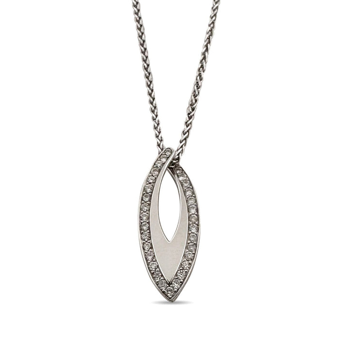 0.13ctw Round Brilliant Natural Diamond Navette-Shaped Pendant Necklace in 18k White Gold