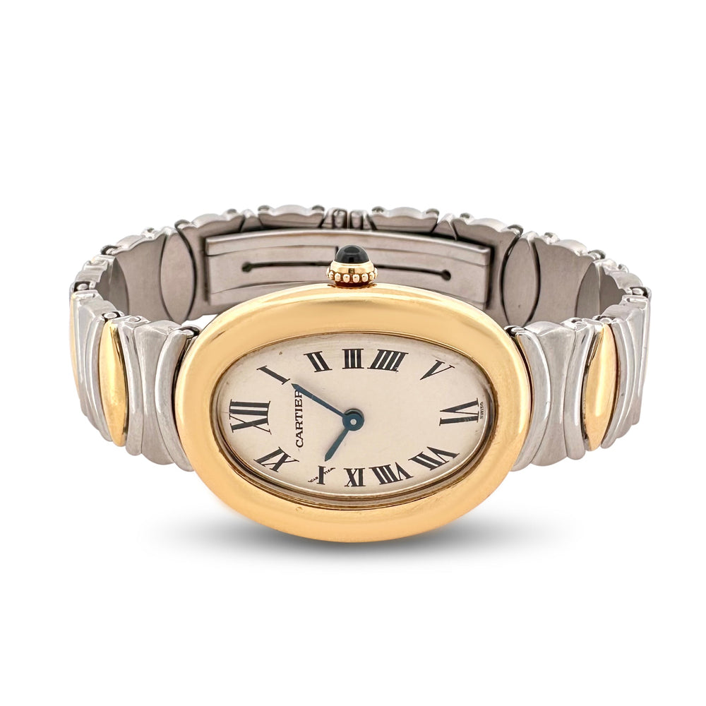 1993 Cartier Baignoire Two-Tone 18k Yellow Gold and Stainless Steel Bracelet Watch with Box & Papers