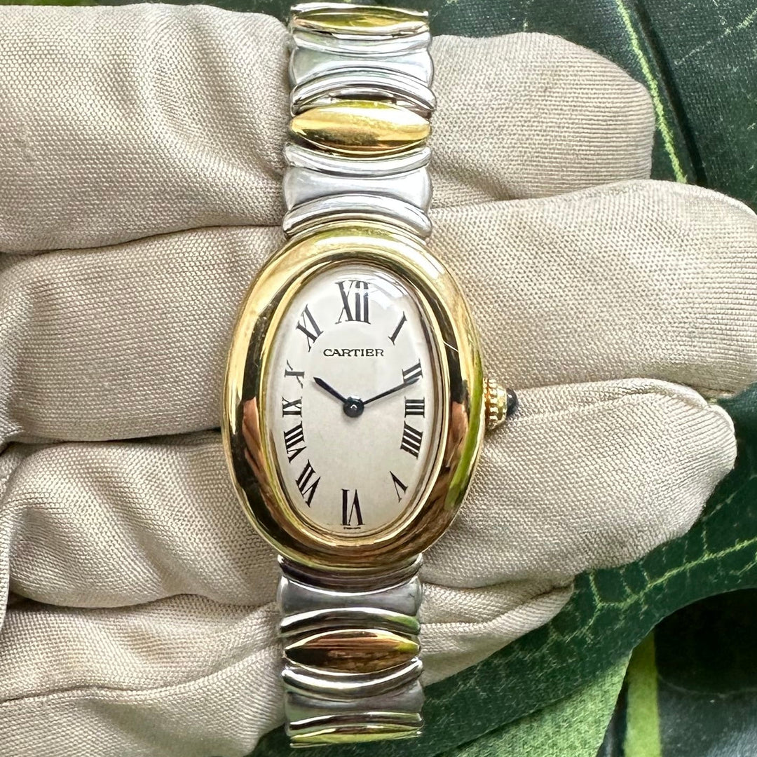 1993 Cartier Baignoire 18k Yellow Gold and Stainless Steel Bracelet Watch with Box & Papers