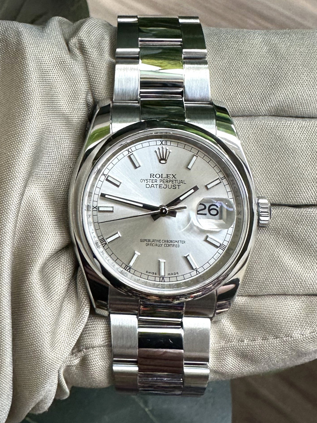 2011 Rolex Datejust 36mm Stainless Steel Oyster Bracelet Watch with Box & Papers