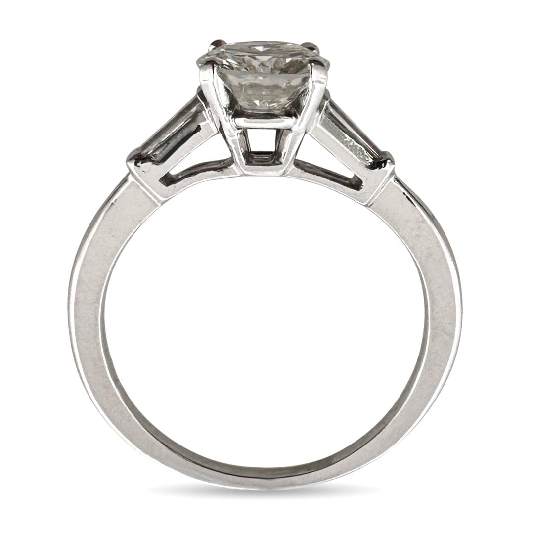 Vintage 0.72ct Transitional Cut and Tapered Baguette Natural Diamond 3-Stone Engagement Ring in Platinum