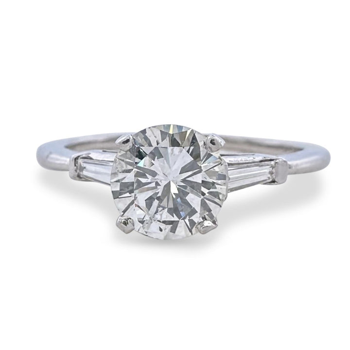Vintage 0.72ct Transitional Cut and Tapered Baguette Natural Diamond 3-Stone Engagement Ring in Platinum