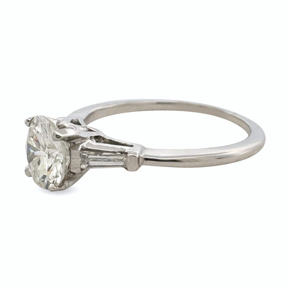 Vintage 0.72ct Transitional Cut and Tapered Baguette Natural Diamond 3-Stone Engagement Ring in Platinum