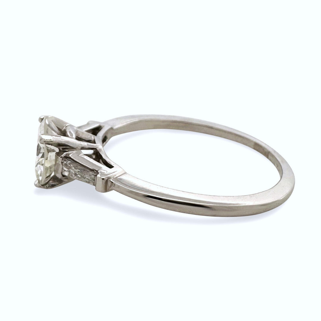 Vintage 0.72ct Transitional Cut and Tapered Baguette Natural Diamond 3-Stone Engagement Ring in Platinum