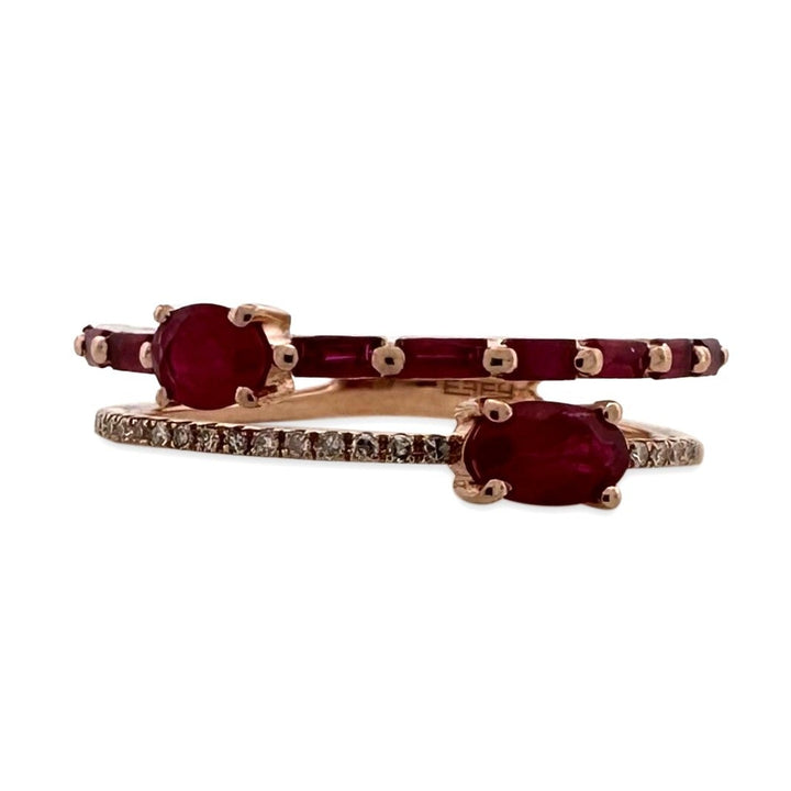 Ruby & Diamond Double-Band Ring in 14k Rose Gold by Effy