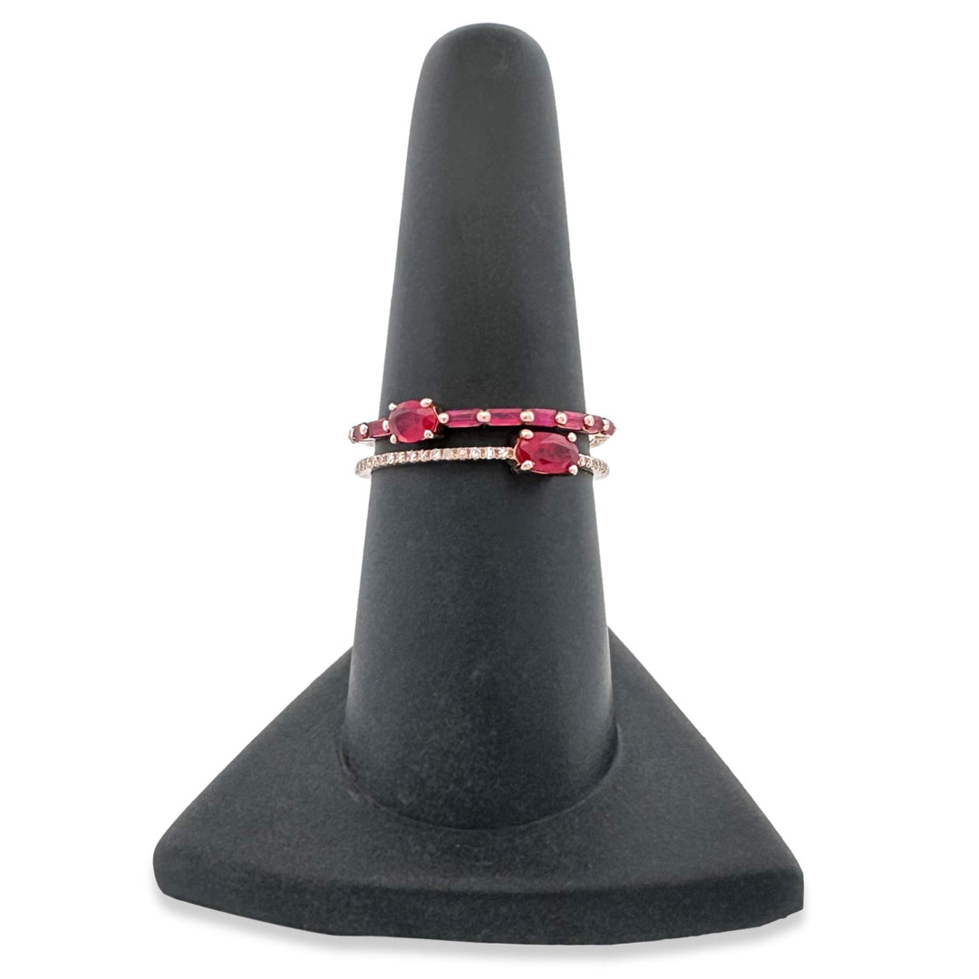 Ruby & Diamond Double-Band Ring in 14k Rose Gold by Effy
