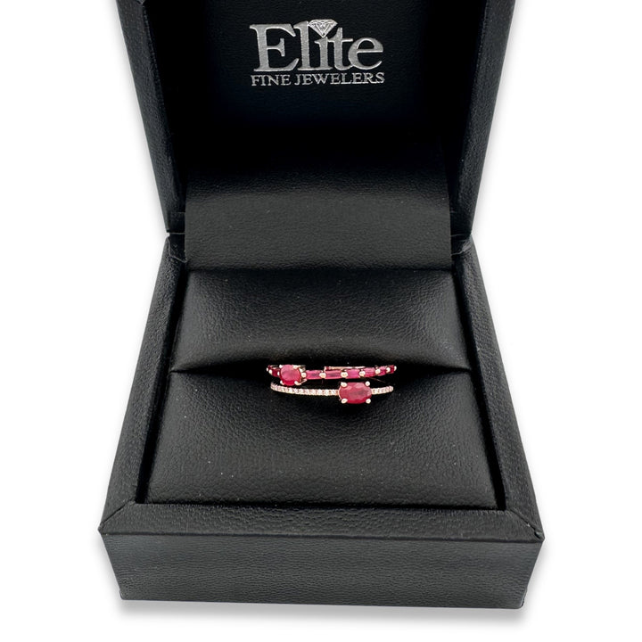 Ruby & Diamond Double-Band Ring in 14k Rose Gold by Effy