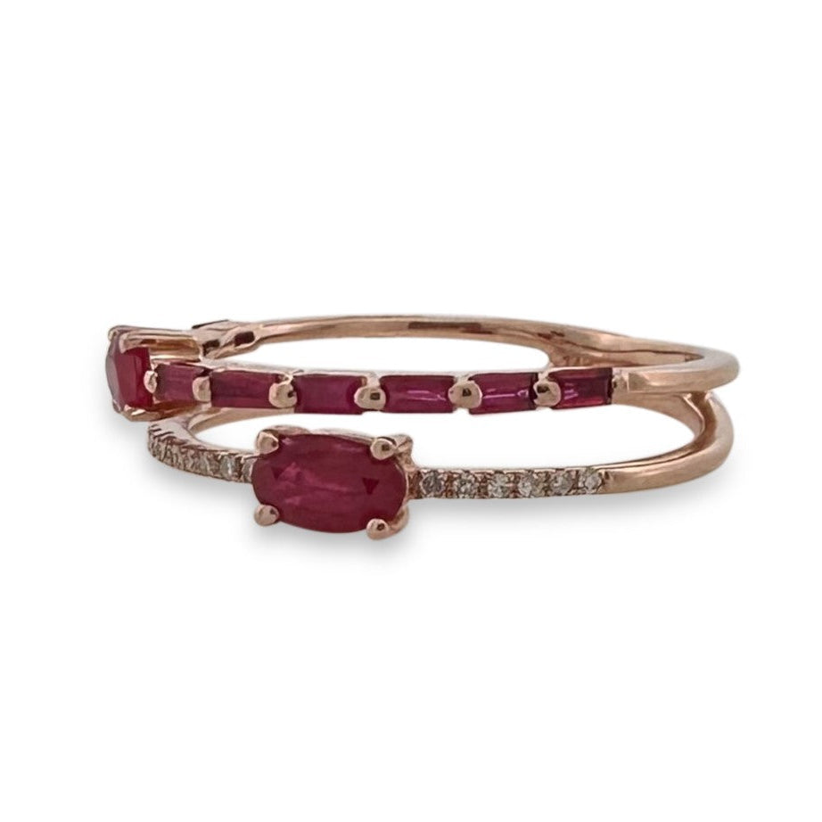 Ruby & Diamond Double-Band Ring in 14k Rose Gold by Effy