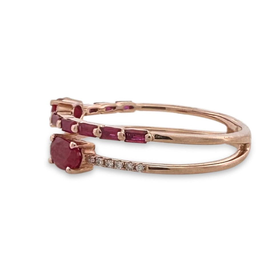Ruby & Diamond Double-Band Ring in 14k Rose Gold by Effy