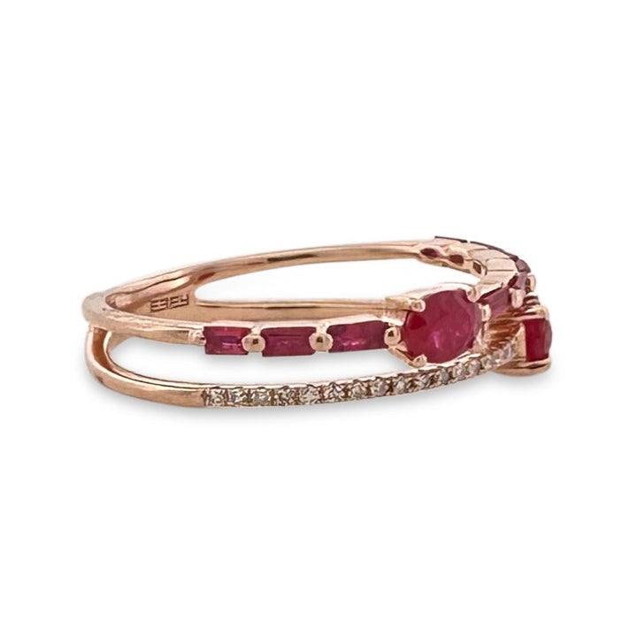 Ruby & Diamond Double-Band Ring in 14k Rose Gold by Effy