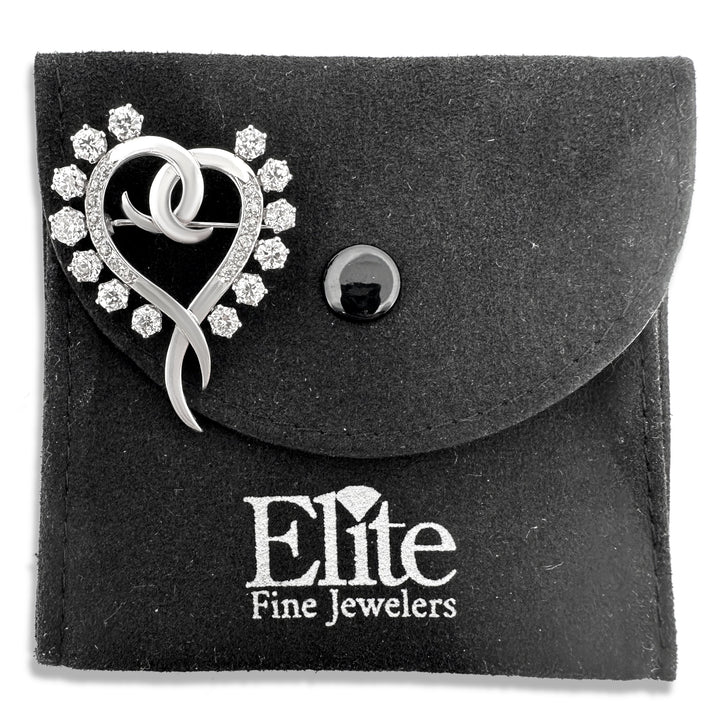 Vintage 2.11ctw Old European Cut Natural Diamond Heart Brooch in Platinum
